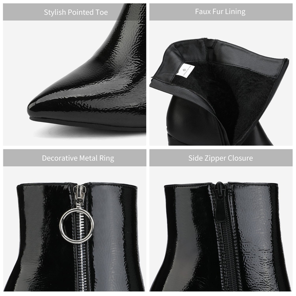 Chunky High Heel Ankle Boots - BLACK PAT - 5
